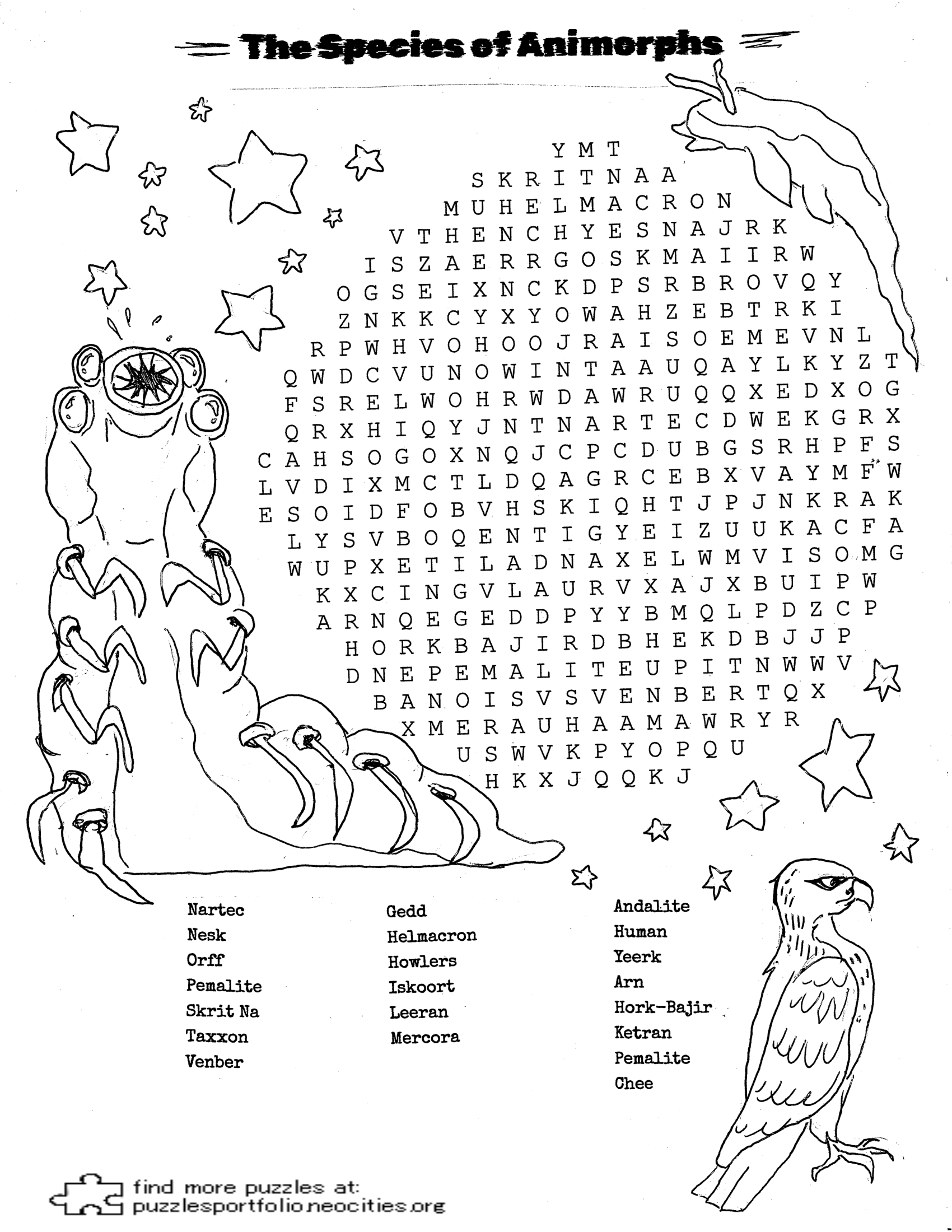 animorphs crossword, taxxon illustration